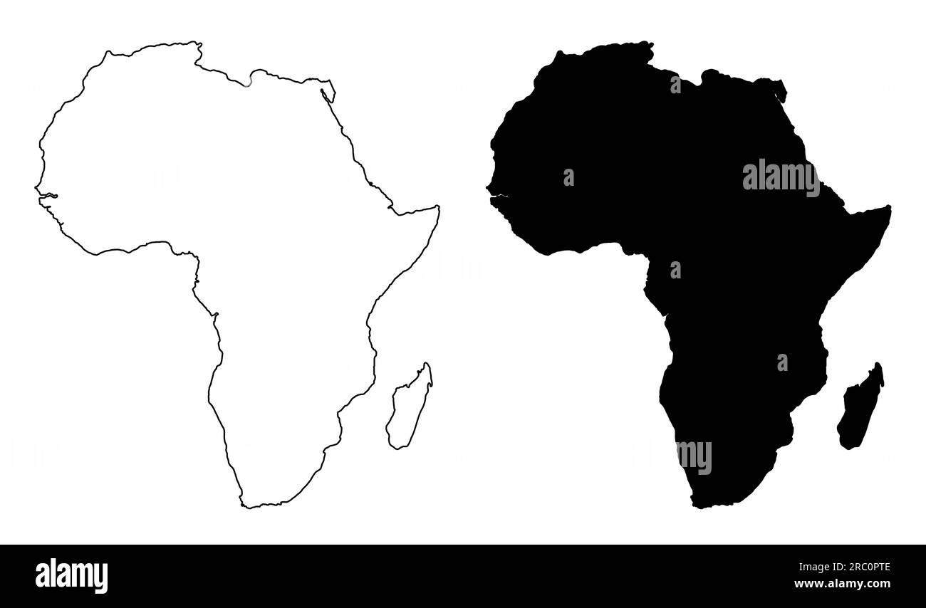 Le mappe della silhouette Africa in bianco e nero Illustrazione Vettoriale