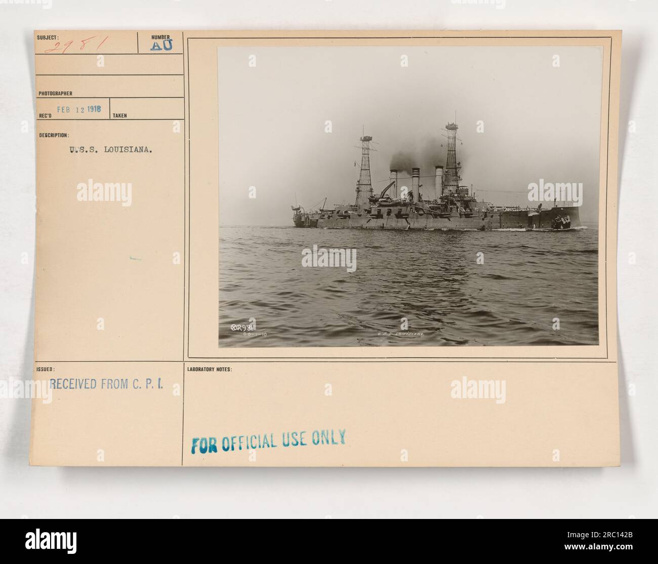U.S.S. Louisiana, una nave da battaglia, fotografata negli anni '1910 durante la prima guerra mondiale. Questa immagine è una documentazione ufficiale delle attività militari americane. Foto Stock