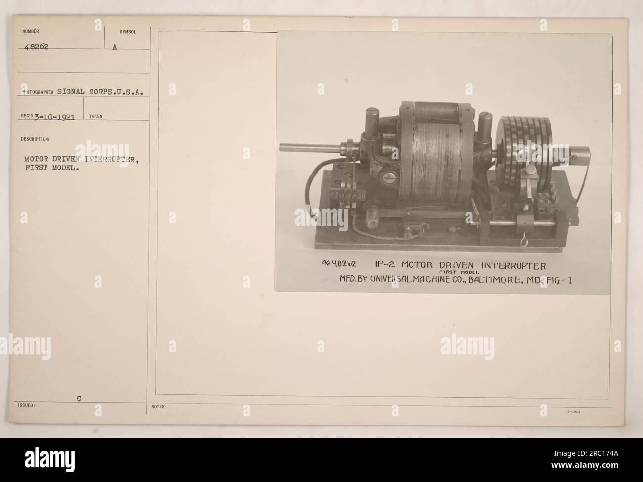 Un interruttore motorizzato, primo modello numero 48262, prodotto dalla Universal Machine Co. A Baltimora, MD. Questa foto è stata scattata da un fotografo degli Stati Uniti Corpo dei segnali. L'interruttore è descritto come un simbolo di problema militare ed è mostrato nella Figura 1 della documentazione. Foto Stock