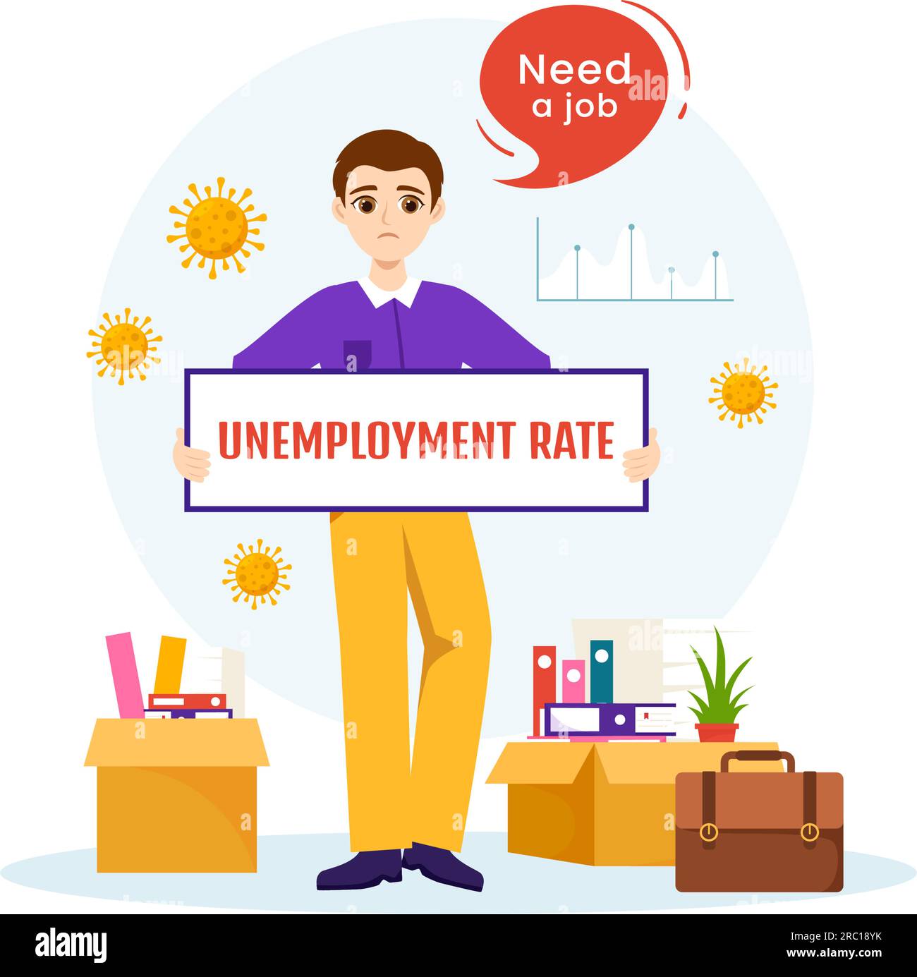 Illustrazione vettoriale del tasso di disoccupazione con molte persone alla ricerca di un lavoro, di una recessione economica e di una crisi finanziaria in modelli disegnati a mano Flat Cartoon Illustrazione Vettoriale
