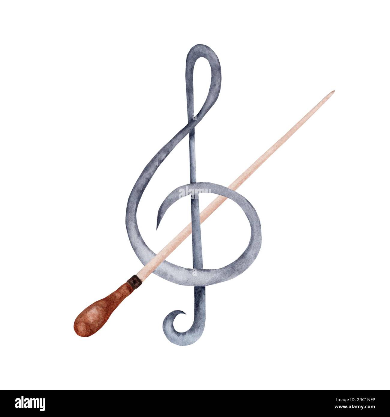 Musica classica Treble Clef e illustrazione ad acquerello Conductor Batton Foto Stock