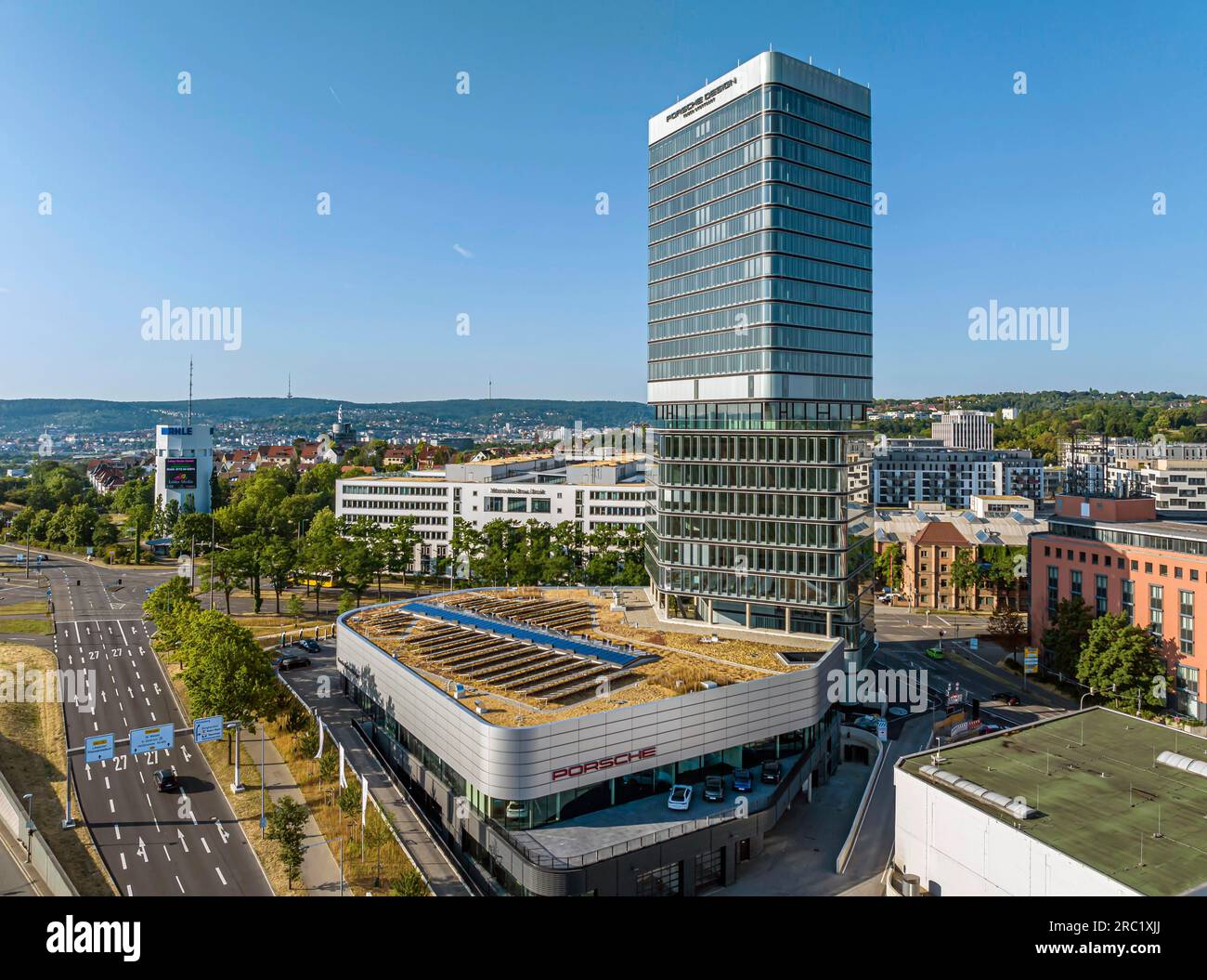 Porsche Design Tower, Porsche Centre, nuovo e alto edificio a Pragsattel a Stoccarda, con un'altezza di 90 metri. Un hotel Radisson Blu si sposterà Foto Stock