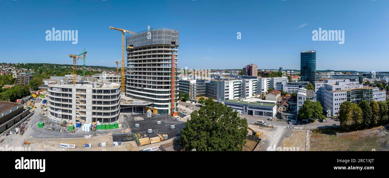 Allianz Park cantiere, conchiglia con gru, il gruppo assicurativo vuole fondere le precedenti sedi di Stoccarda qui, Vaihingen, Stoccarda Foto Stock