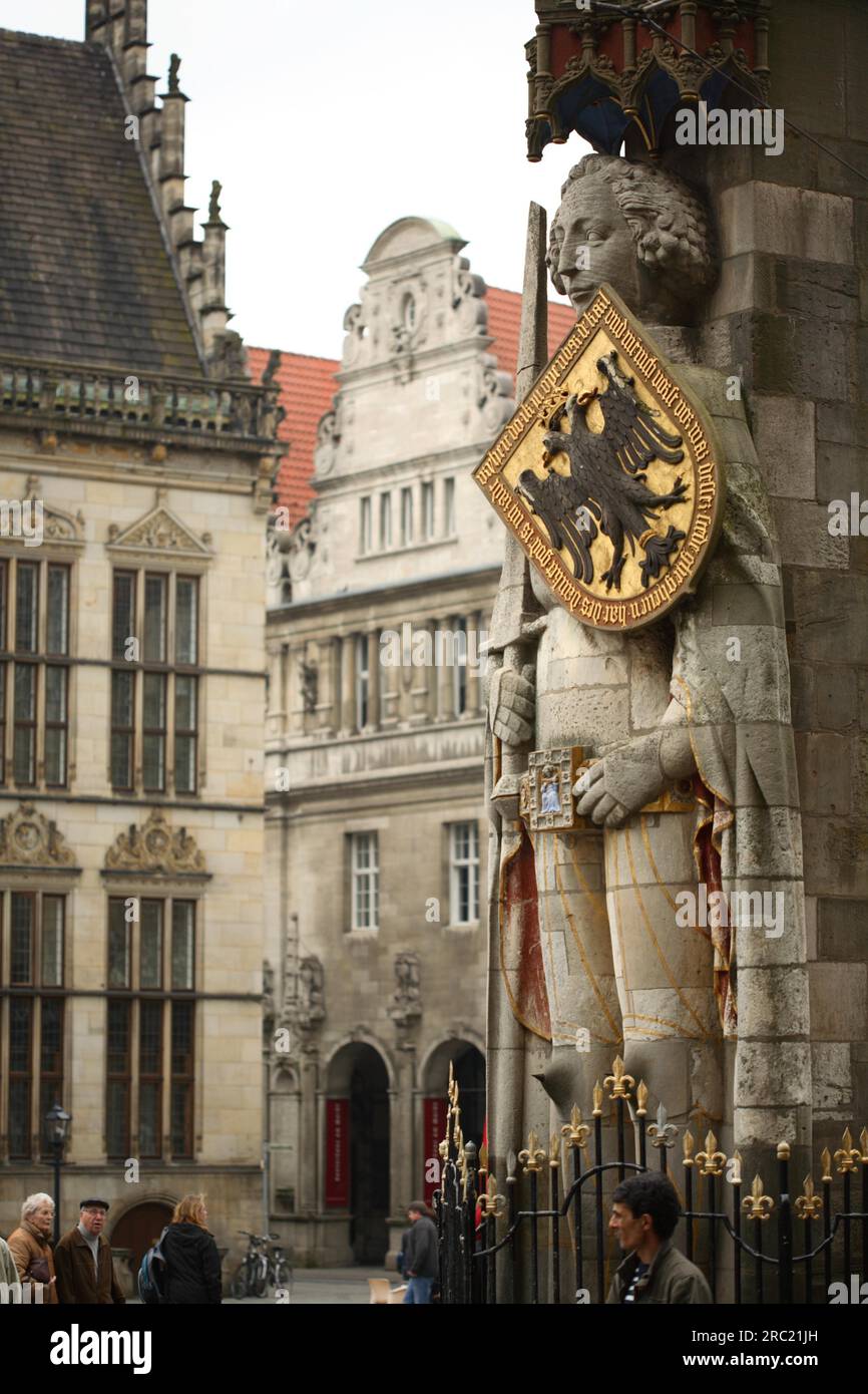 Brema Roland sulla piazza del mercato di Brema - la statua di Roland Foto Stock