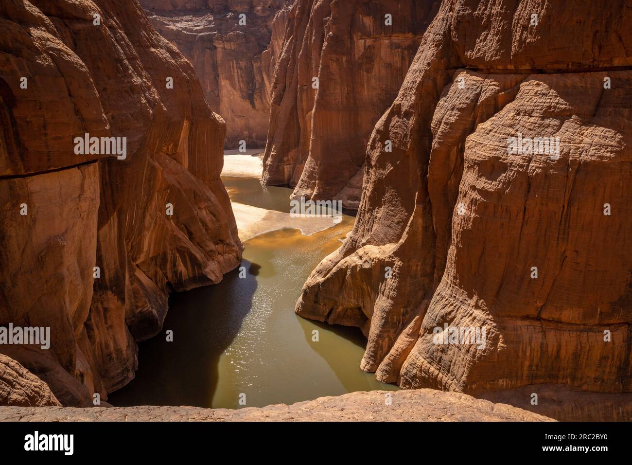 Affacciato sulla Guelta d'Archei, il terreno ondulato richiama i racconti di un'antica evoluzione geologica. Vista elevata. Foto Stock