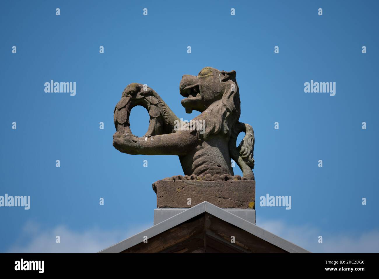 Lion Detail of the Orangery, Castle Bromwich Hall Gardens, West Midlands, Inghilterra, Regno Unito Foto Stock