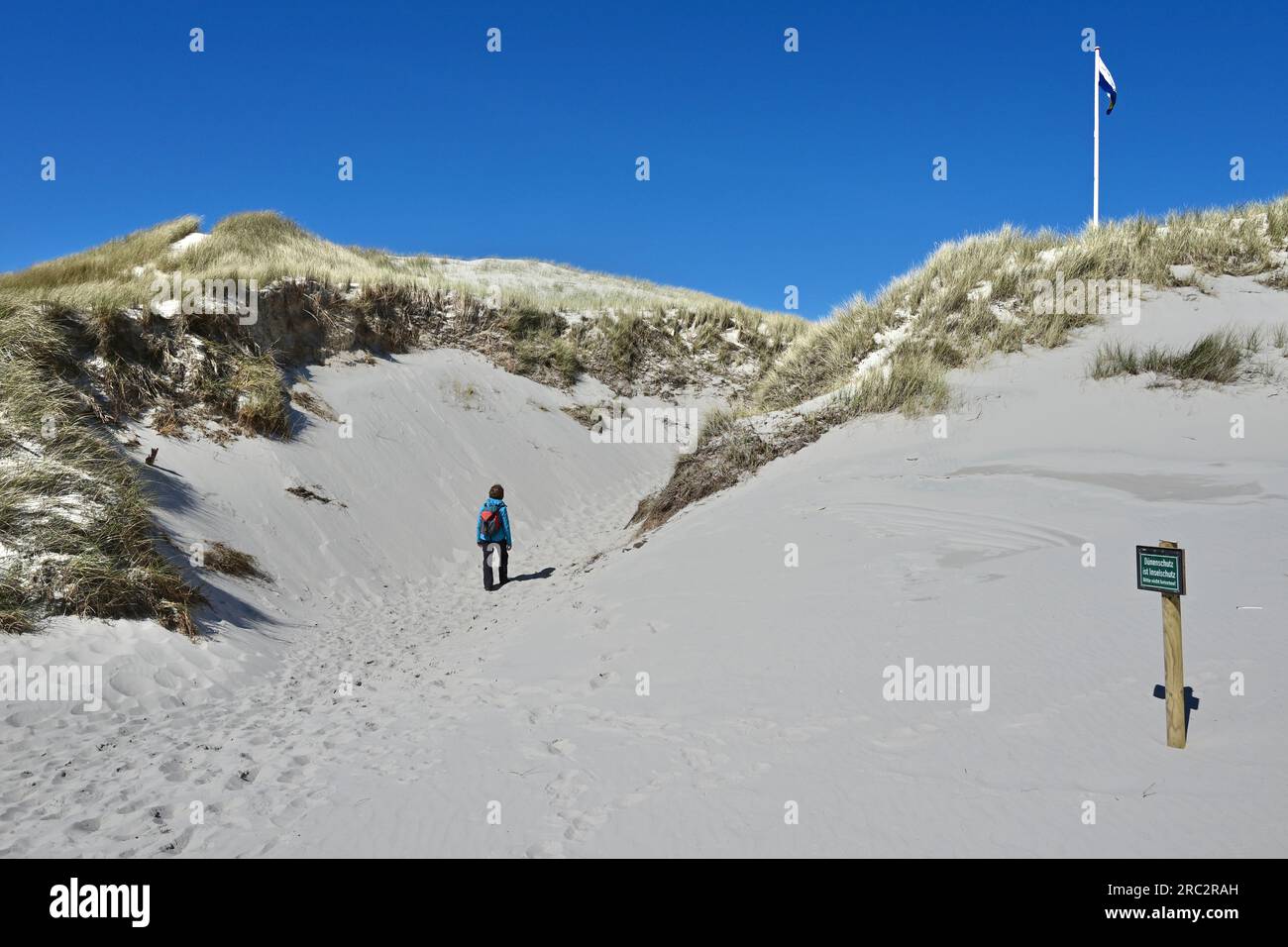 Camminando attraverso le dune vicino al faro, Nebel, Amrum, Germany3& Foto Stock