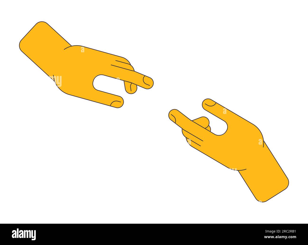 Le mani umane che si avvicinano l'una all'altra oggetto vettoriale isolato a colori a linea piatta Illustrazione Vettoriale