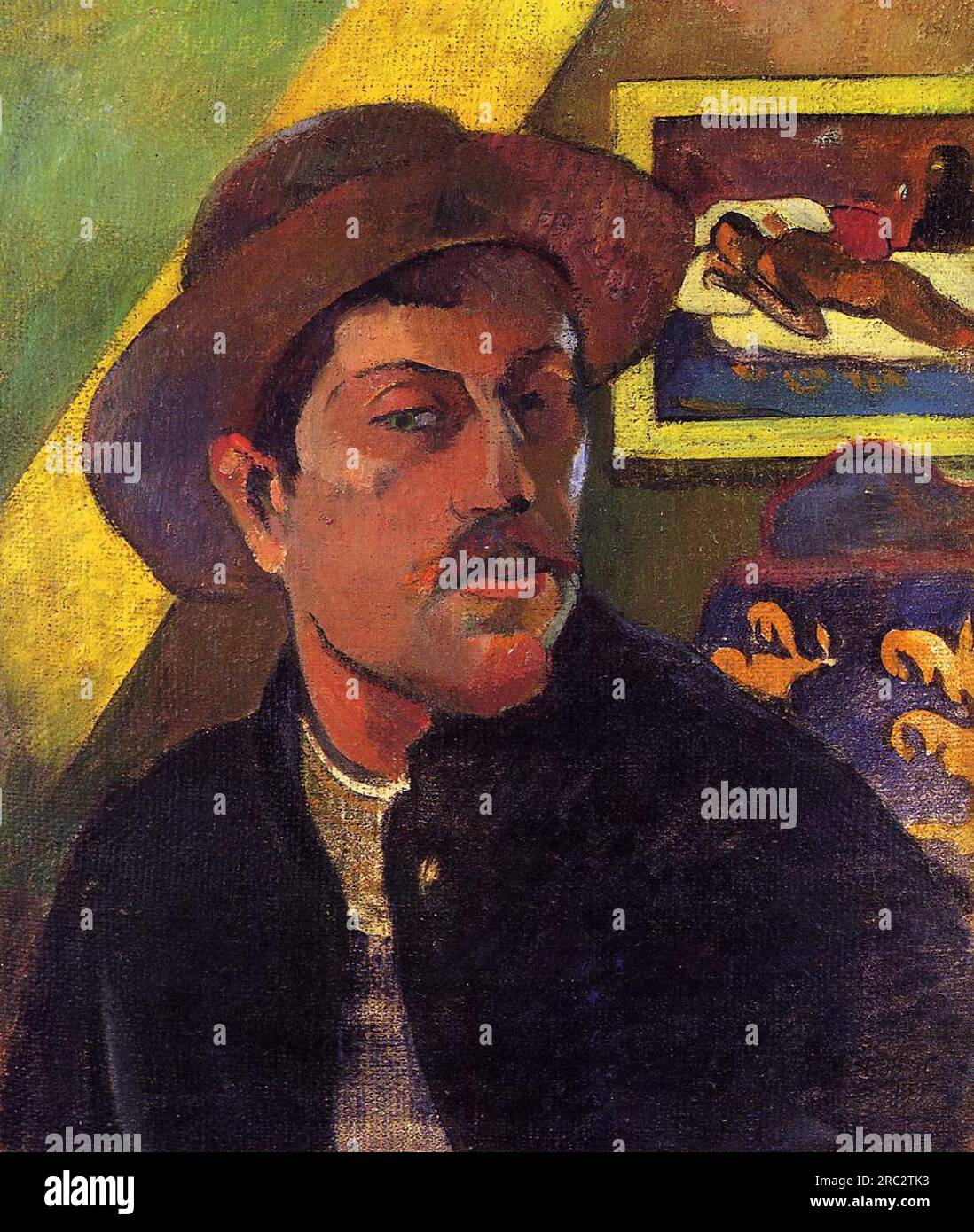 Autoritratto in cappello c.1893; Parigi, Francia di Paul Gauguin Foto Stock