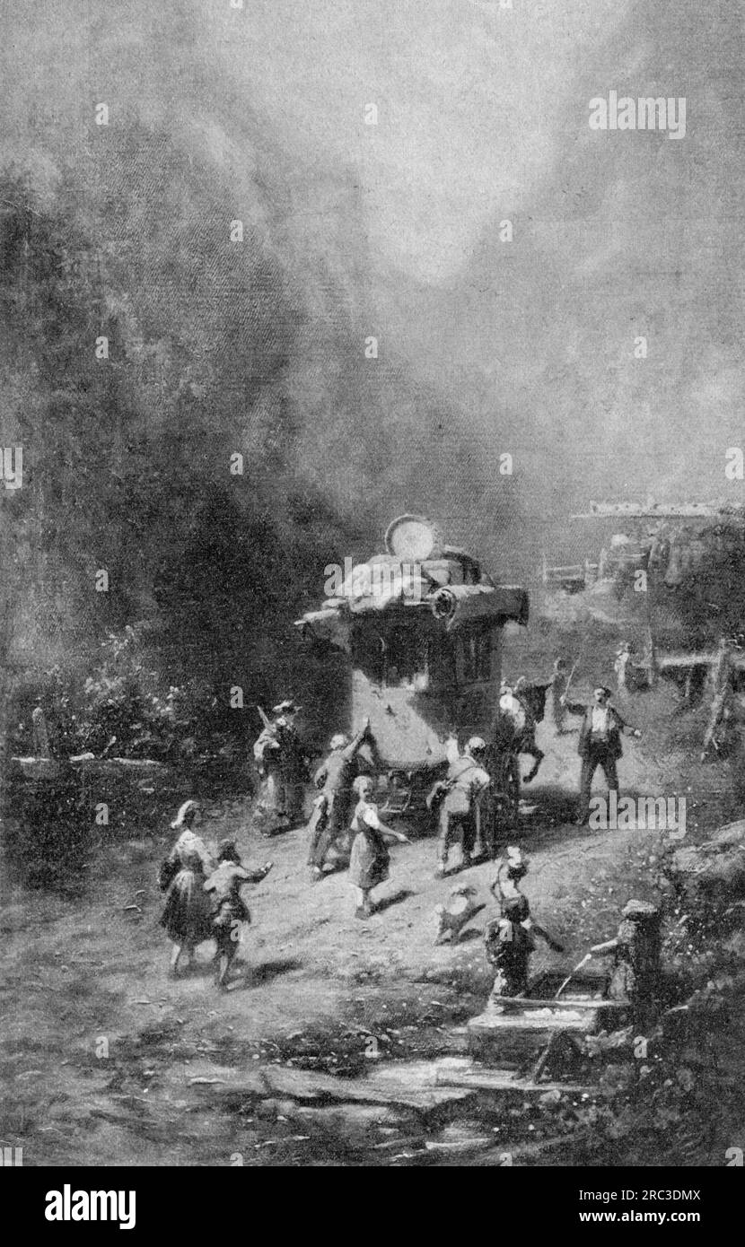 Posta/posta, diligenza, visite da parte di funzionari doganali, pittura, di Carl Spitzweg (1808 - 1885), IL COPYRIGHT DELL'ARTISTA NON DEVE ESSERE CANCELLATO Foto Stock