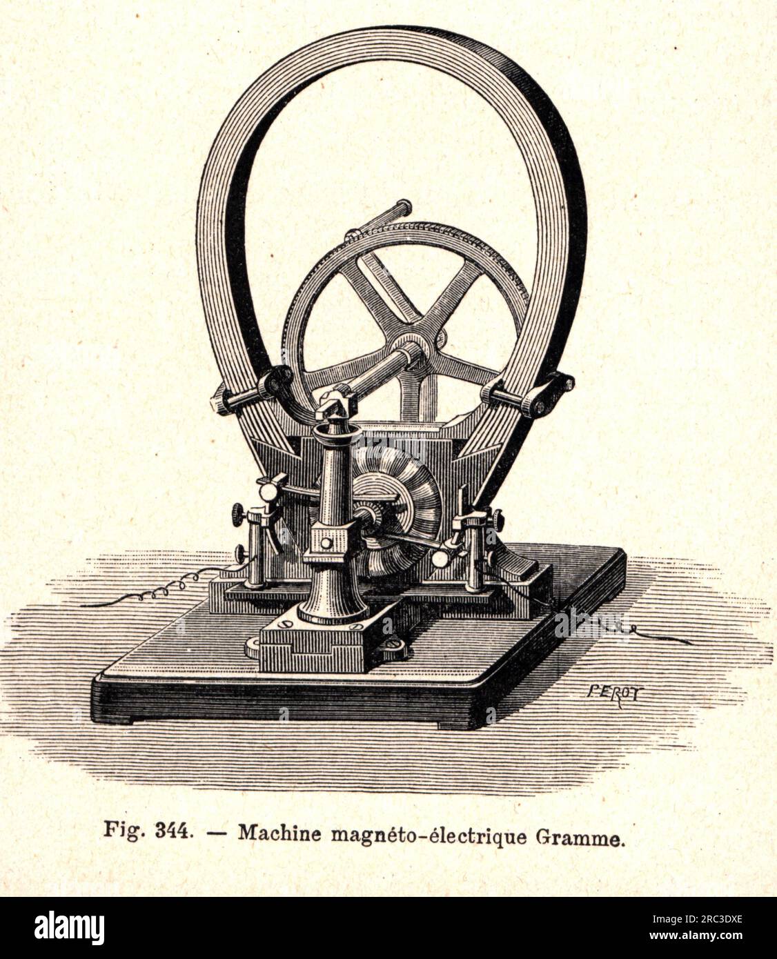 tecniche, ingegneria elettrica, motore dinamoelettrico con induzione continua di Zenobe gramme, 1871, IL COPYRIGHT DELL'ARTISTA NON DEVE ESSERE CANCELLATO Foto Stock