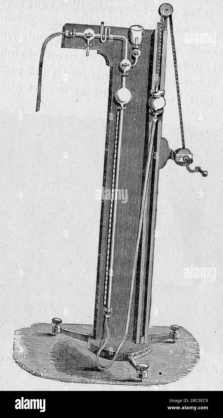 tecniche, macchine, pompe a mercurio di Alvergniat, incisioni su legno, fine XIX secolo, COPYRIGHT DELL'ARTISTA NON DEVE ESSERE CANCELLATO Foto Stock