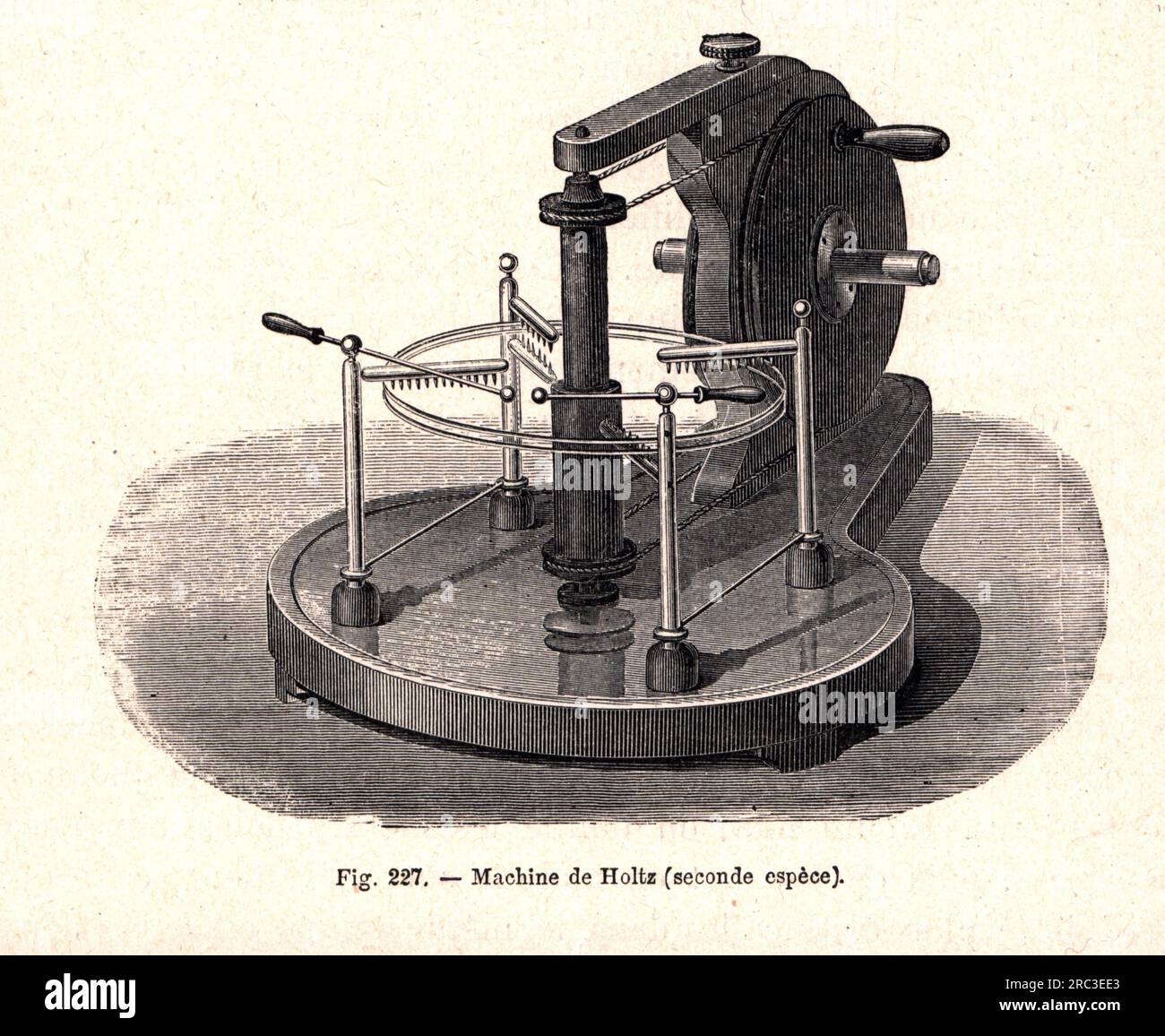 Scienza, fisica, macchina di influenza di Wilhelm Holtz, seconda versione, incisione su legno, fine XIX secolo, IL COPYRIGHT DELL'ARTISTA NON DEVE ESSERE CANCELLATO Foto Stock