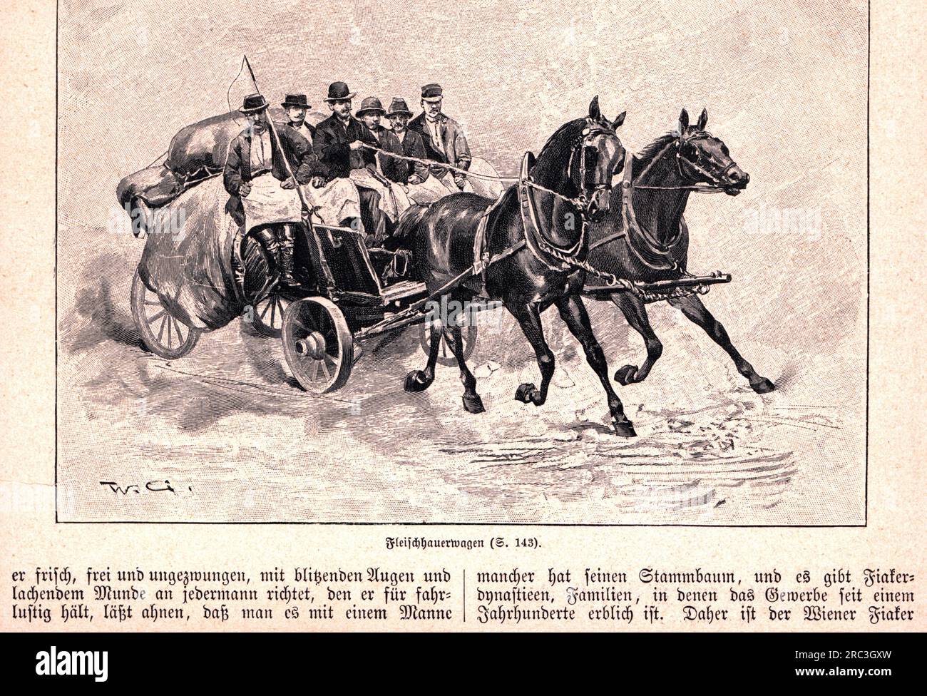 Trasporto/trasporto, pullman, carretto macellaio, incisione in legno, Vienna, 1890, IL COPYRIGHT DELL'ARTISTA NON DEVE ESSERE CANCELLATO Foto Stock