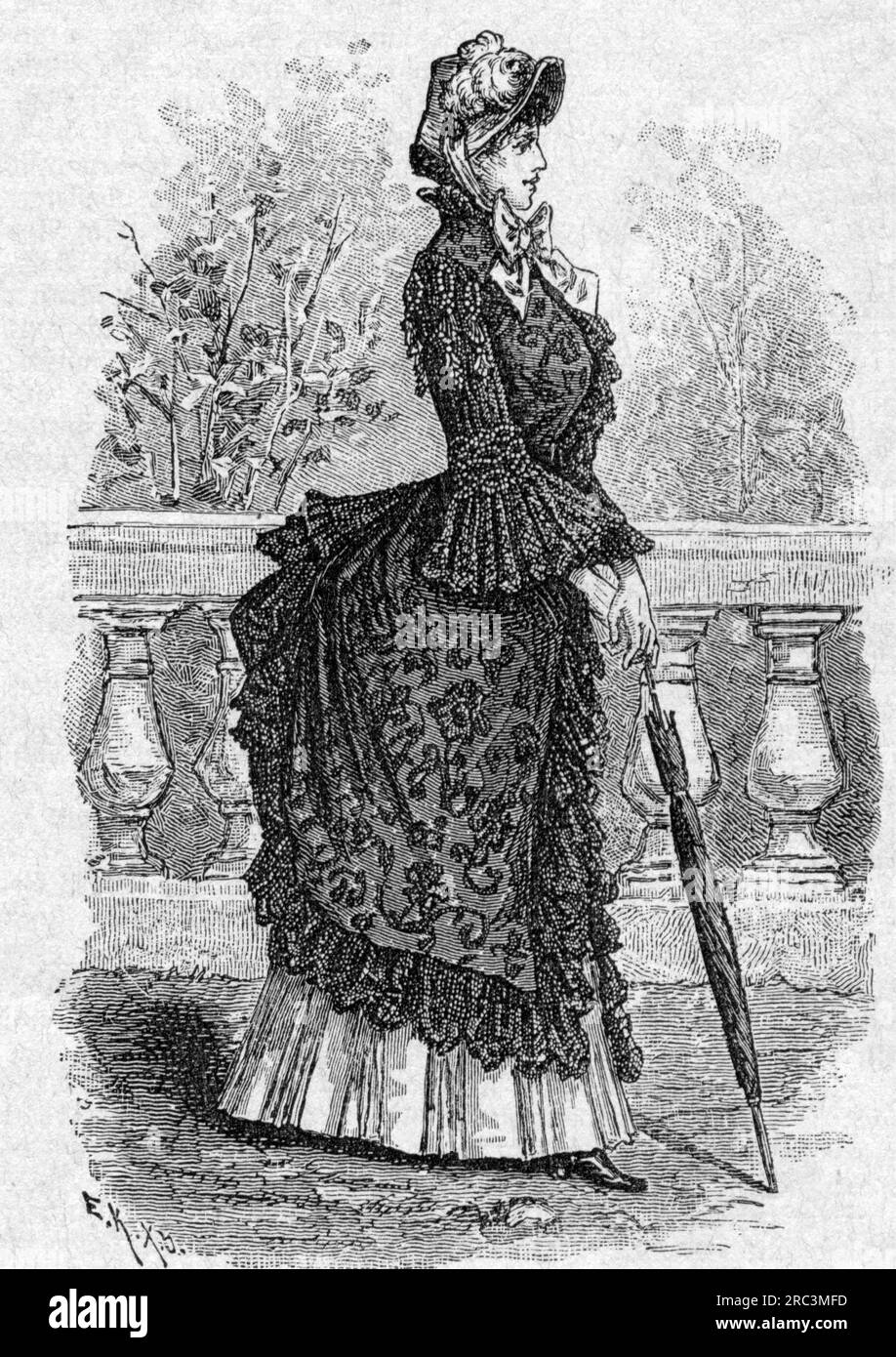 La moda, la moda delle signore, l'abito con il trambusto, IL COPYRIGHT DELL'ARTISTA NON DEVE ESSERE CANCELLATO Foto Stock