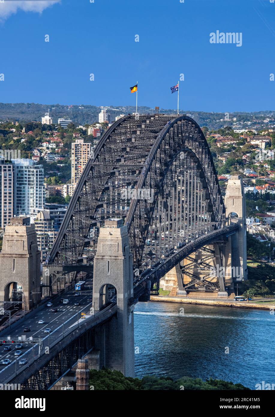 Vista insolita del Sydney Harbour Bridge, conosciuto come Coathanger Ausstralia Foto Stock
