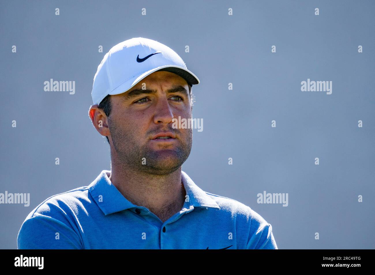 North Berwick, East Lothian, Scozia, Regno Unito. 12 luglio 2023. Scottie Scheffler al Genesis Scottish Open al Renaissance Club di North Berwick. Iain Masterton/Alamy Live News Foto Stock