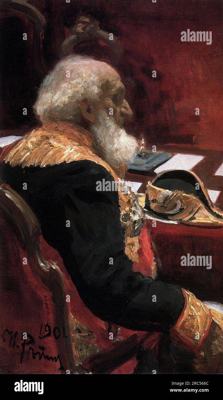 Ritratto del membro onorario dell'Accademia delle Scienze e dell'Accademia delle Arti P.P.Semenov-Tian-Shanskiy di Ilya Repin Foto Stock