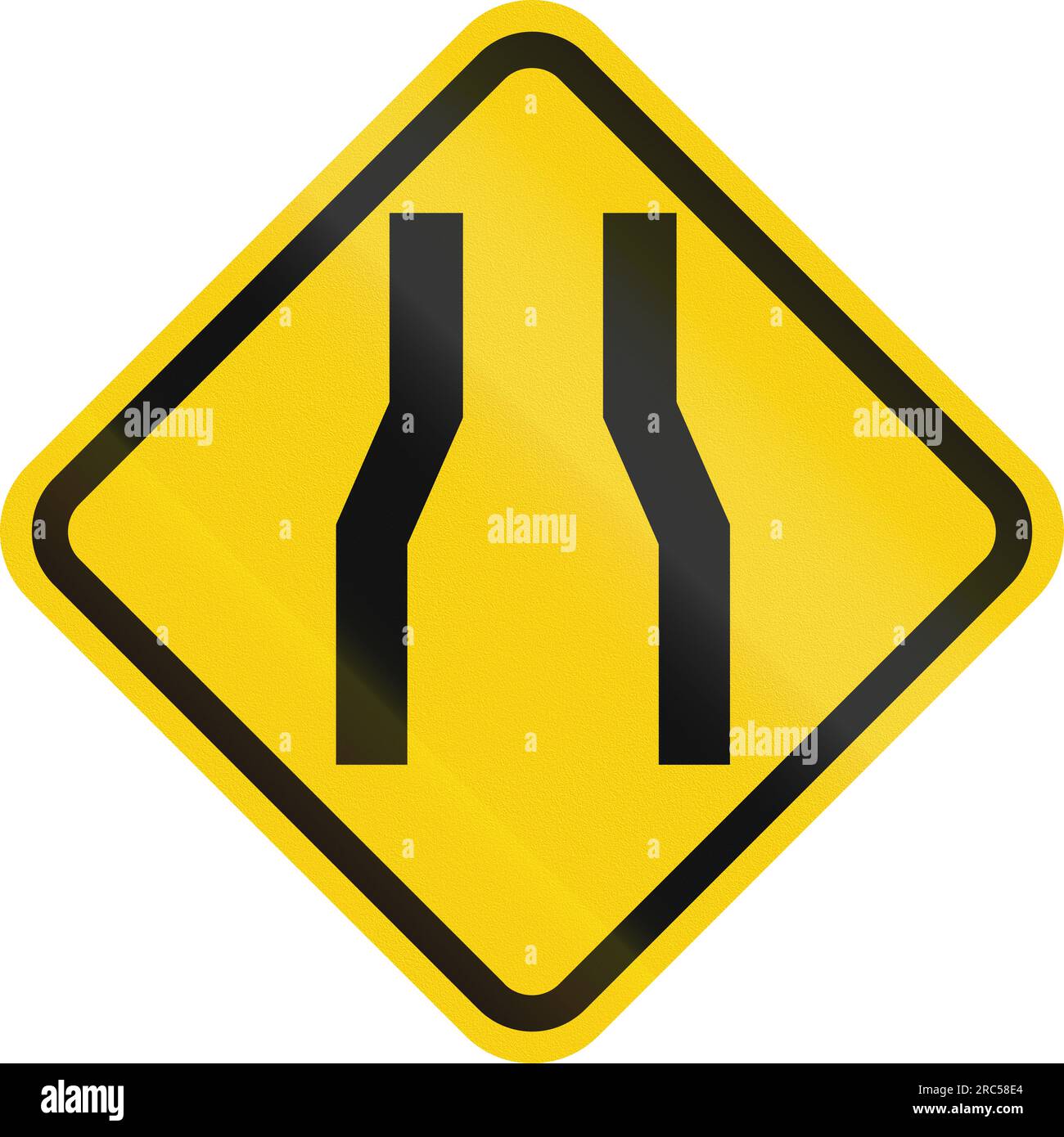 Cartello segnaletico stradale colombiano: Strada stretta davanti Foto Stock