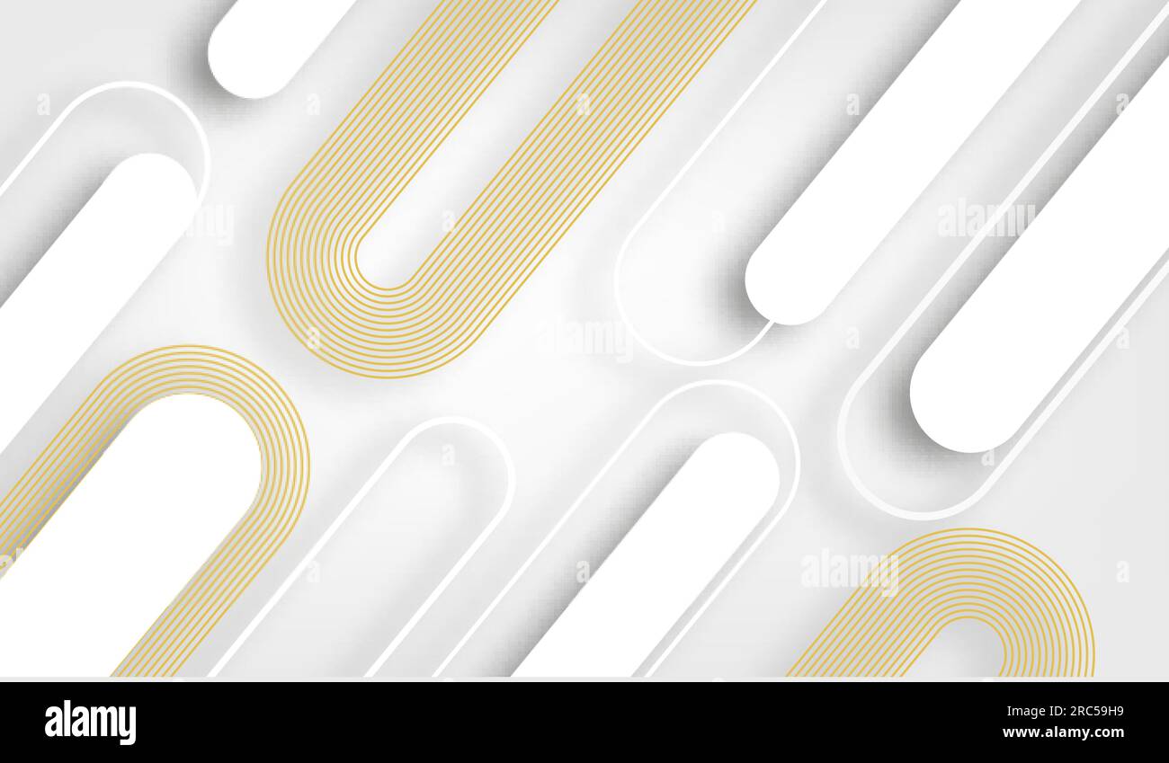 Sfondo astratto bianco e oro. Design astratto con sfondo luminoso bianco geometrico minimale. Illustrazione Vettoriale