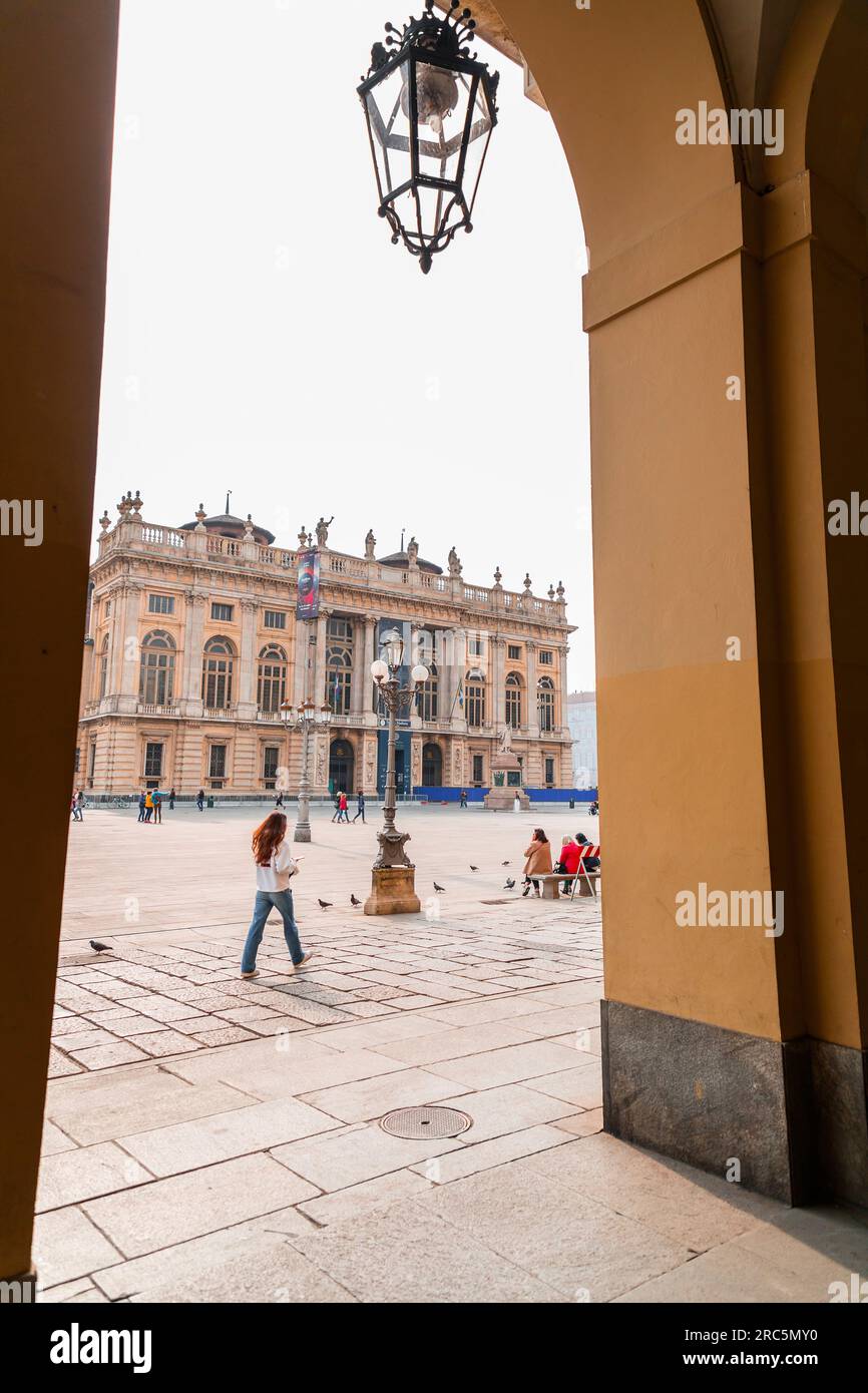 Torino, 27 marzo 2022: Palazzo Madama e Casaforte degli Acaja è un palazzo torinese. Situato in Piazza Castello. Foto Stock