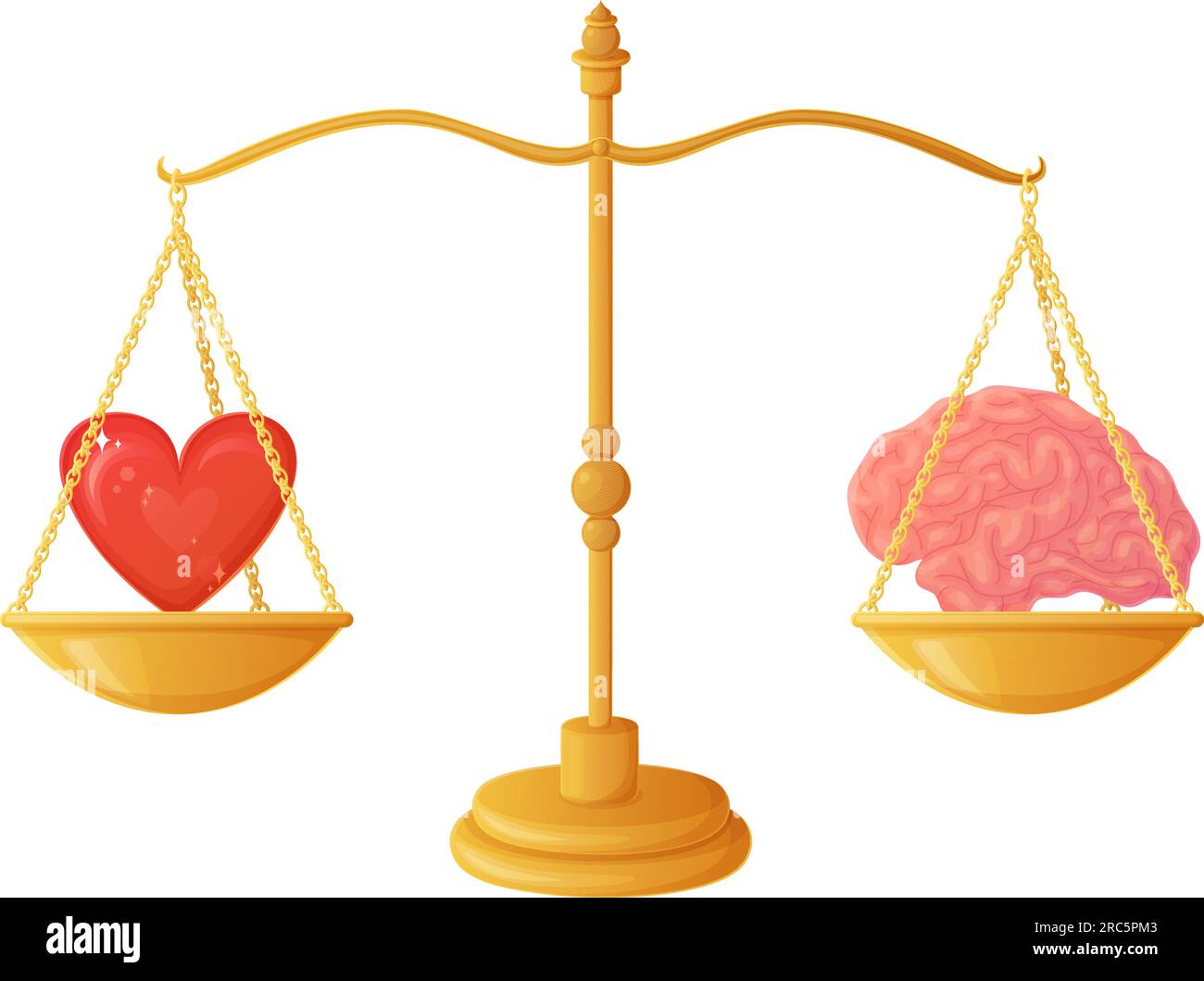 Concetto di illustrazione dell'equilibrio del cuore del cervello. Equince o equilibrio, simbolo difficile da scegliere. L'amore o la decisione mentale Illustrazione Vettoriale