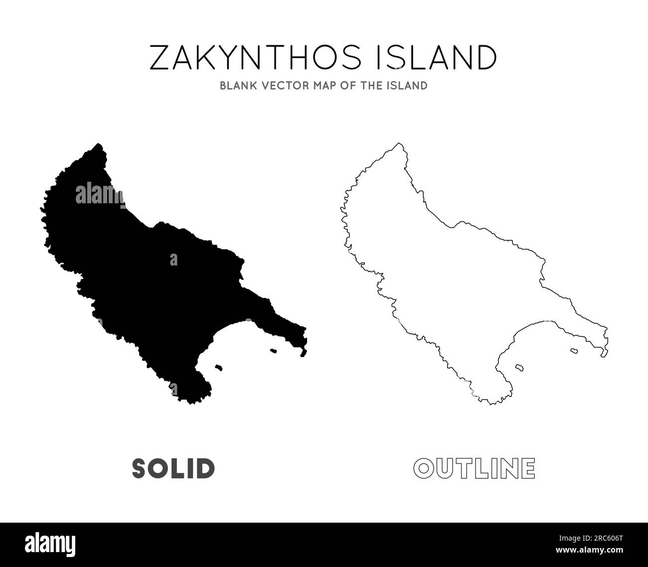 Mappa dell'isola di Zante. Confini dell'isola di Zante per la tua infografica. Illustrazione vettoriale. Illustrazione Vettoriale