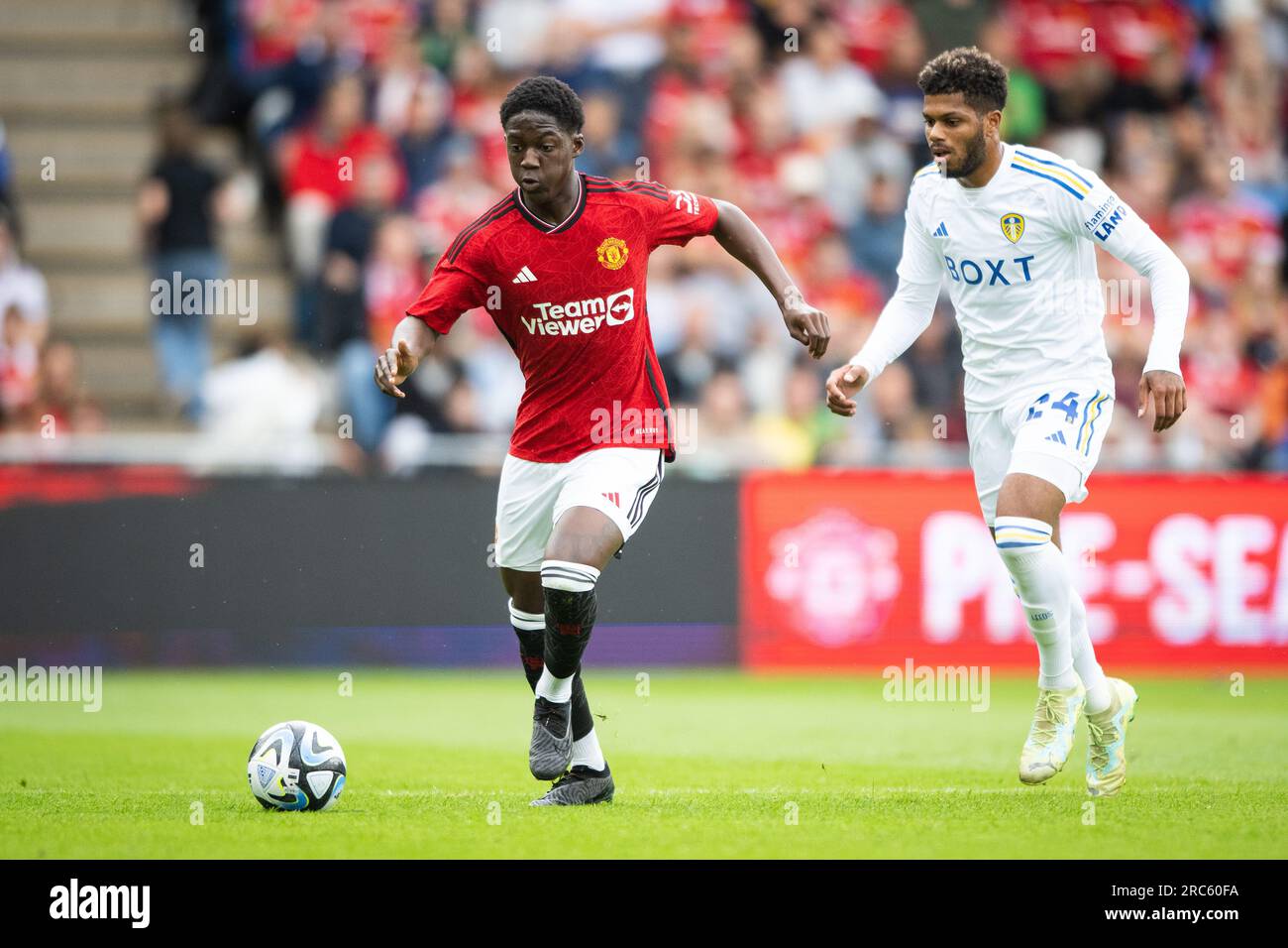 Oslo, Norvegia. 12 luglio 2023. Kobbie Mainoo (62) del Manchester United visto durante un'amichevole pre-stagionale tra il Manchester United e il Leeds United all'Ullevaal Stadion di Oslo. (Foto: Gonzales Photo/Alamy Live News Foto Stock