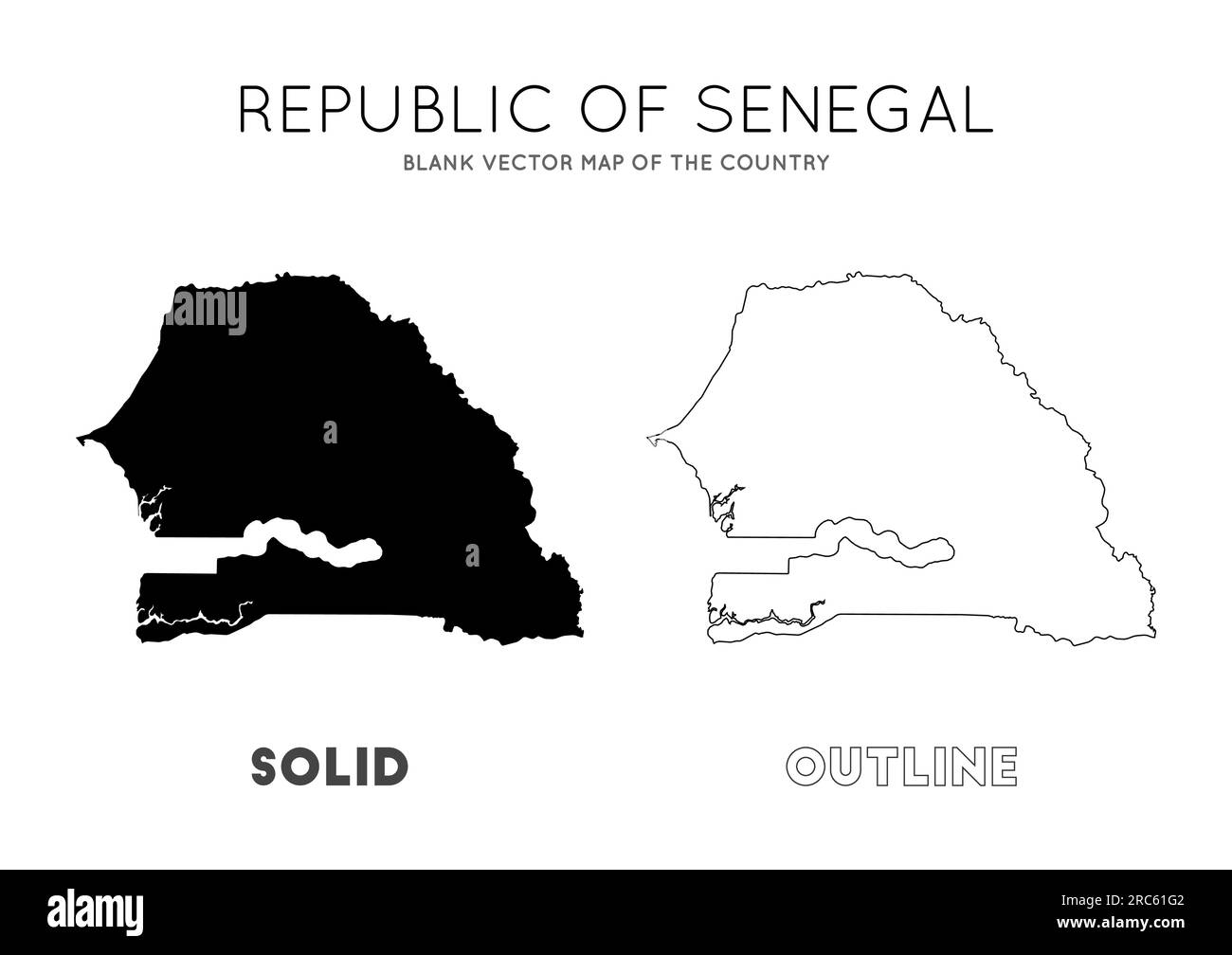 Mappa del Senegal. Mappa vettoriale vuota del paese. Confini del Senegal per la tua infografica. Illustrazione vettoriale. Illustrazione Vettoriale