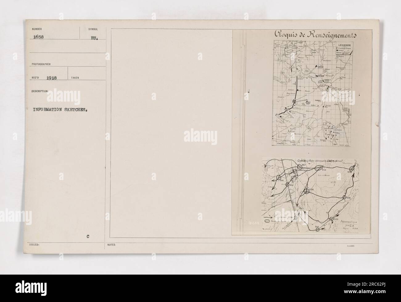 Un soldato prende schizzi di informazioni durante la prima guerra mondiale nel 1918. Gli schizzi raffigurano la fame e i suoi effetti sulle popolazioni locali. Le note sullo schizzo indicano che esso è collegato alla raccolta di informazioni europee. La legenda dello schizzo si riferisce a un indicatore di profumo aromatico. Foto Stock