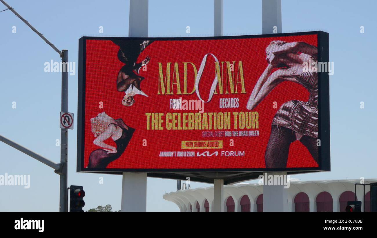 Inglewood, California, USA 11h luglio 2023 Madonna the Celebration Tour Concerts Marquee al Kia Forum al 3900 W. Manchester Blvd l'11 luglio 2023 a Inglewood, California, USA. Foto di Barry King/Alamy Stock Photo Foto Stock