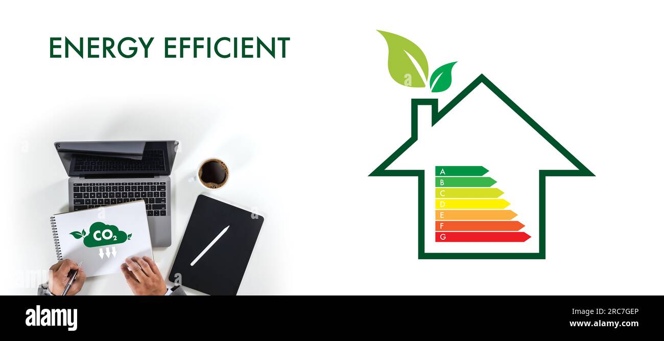 App mobile per l'efficienza energetica sullo schermo diagramma di risparmio energetico calcolo dell'economia dei costi settore economico su concetto di computer ecologia sostenibile Foto Stock