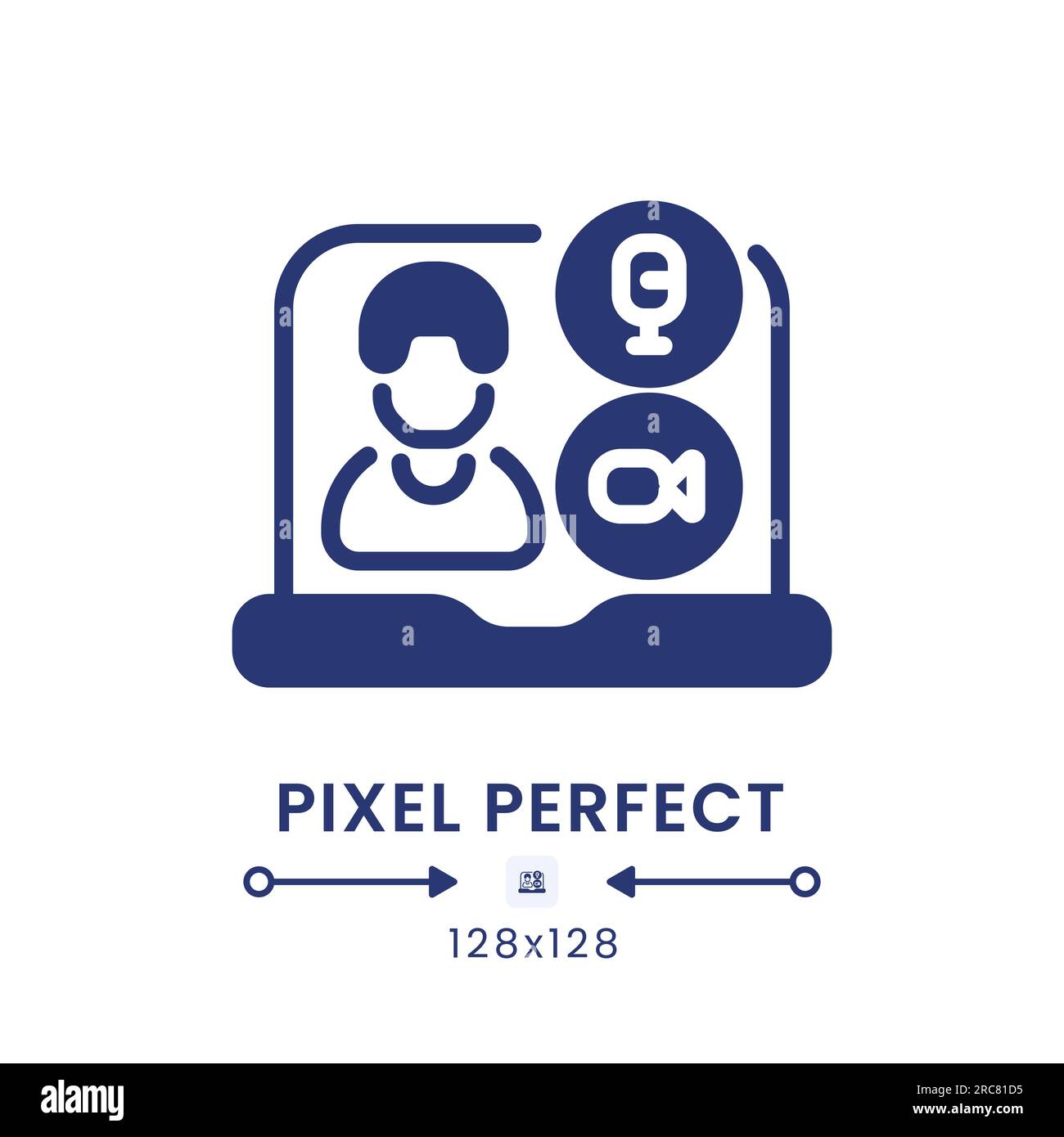 Icona nera fissa sul desktop delle videoconferenze Illustrazione Vettoriale