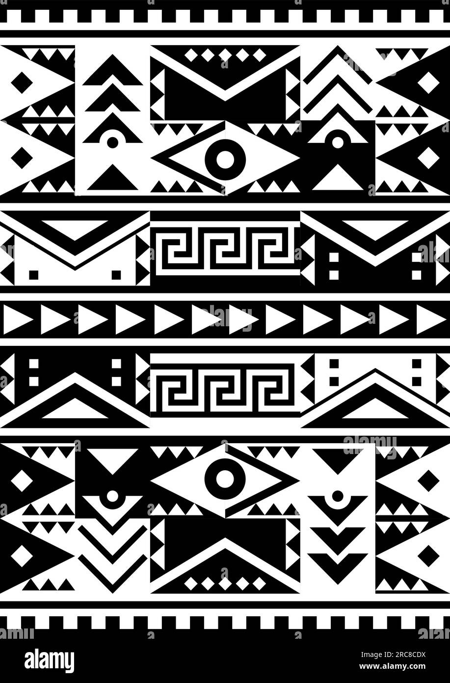Motivo vettoriale geometrico tribale senza cuciture - moquette peruviana, tessuto azteco o stampa tessuto 2x3 in bianco e nero Illustrazione Vettoriale