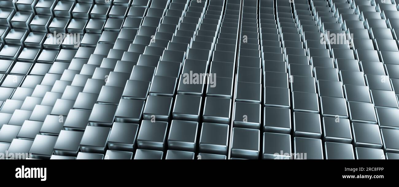 Blu astratto di un futuristico motivo cubico di superficie con raggi di luce. Sfondo esagonale blu. sfondo astratto come superficie ondulata di molti metalli Foto Stock