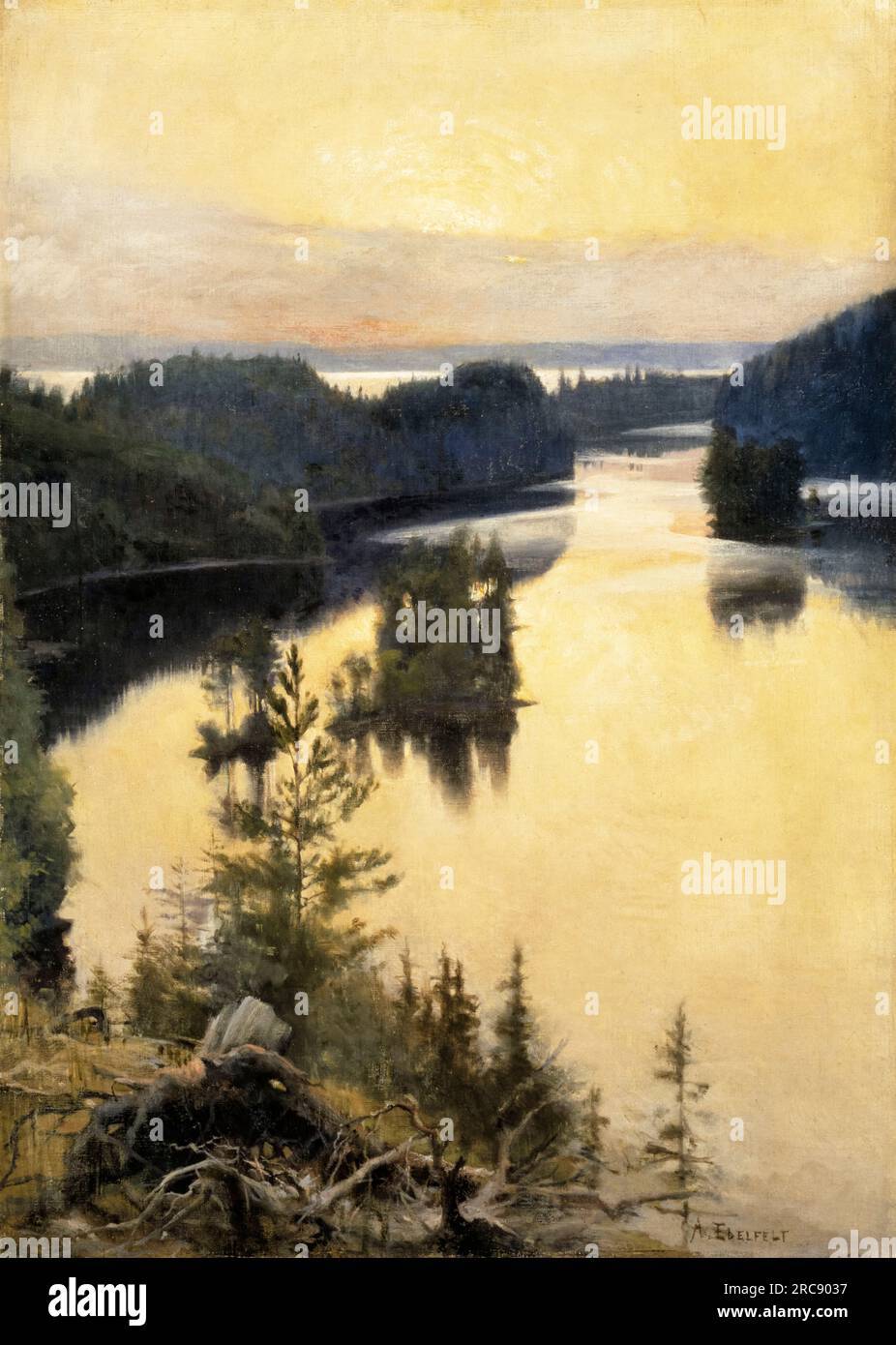 Albert Edelfelt, Kaukola Ridge at Sunset, paesaggio dipinto ad olio su tela, 1889-1890 Foto Stock