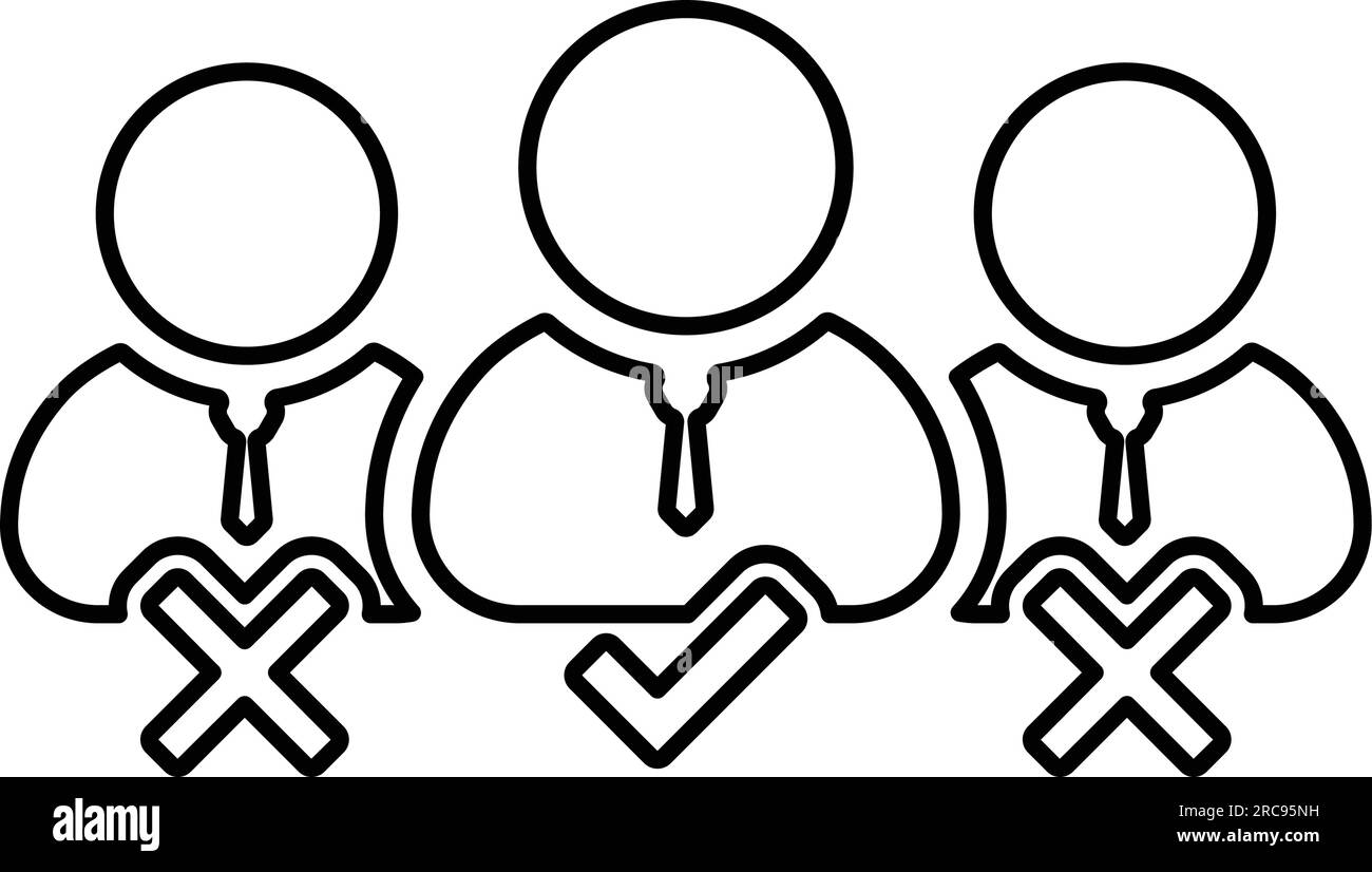 Seleziona l'icona del candidato giusto - ideale per file stampati e presentazioni, progettazione e sviluppo di siti Web, materiali promozionali e illustrazioni Illustrazione Vettoriale