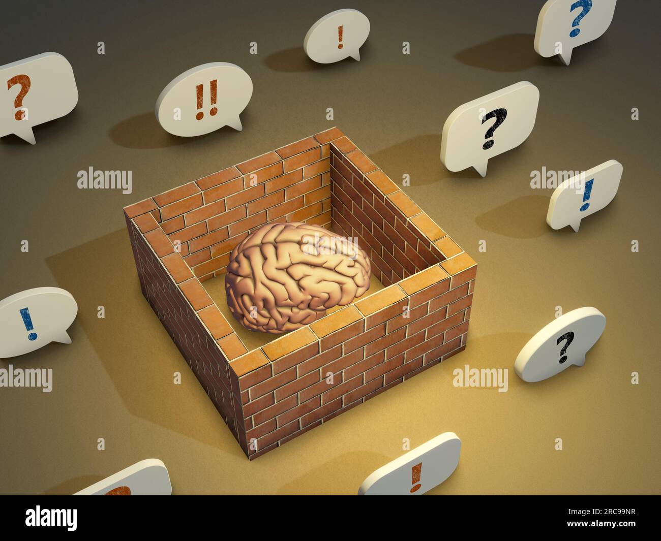 Predisporre la mente da un sovraccarico di informazioni. Illustrazione digitale, rendering 3D. Foto Stock