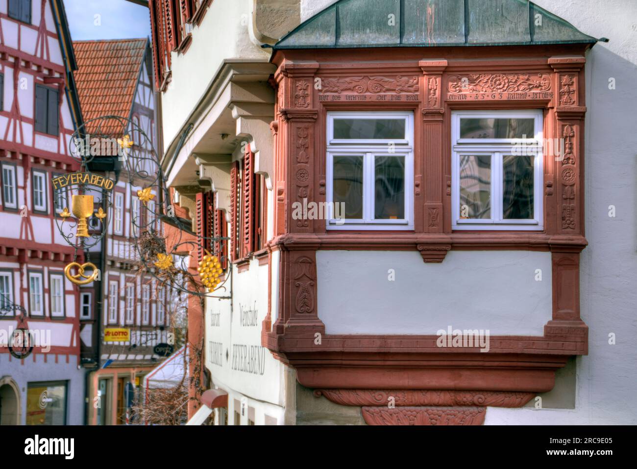 Fachwerk-Ensem in der Altstadt von Bad Wimpfen im Kraichgau, Landkreis Heilbronn, Baden-Württemberg, Süddeutschland, Deutschland, Europa. Foto Stock