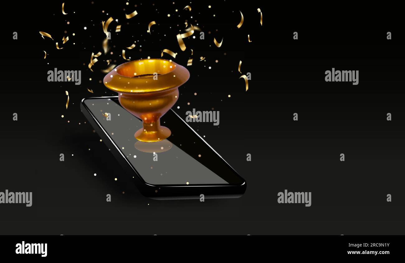 Coppa del vincitore sullo schermo dello smartphone. Sconto promozionale punto presente, sorpresa promozionale per i clienti. 3D illustrazioni di Web Vector. Illustrazione Vettoriale Coppa del vincitore sullo schermo dello smartphone. Sconto promozionale punto presente, sorpresa promozionale per i clienti. 3D illustrazioni di Web Vector. Illustrazione Vettoriale