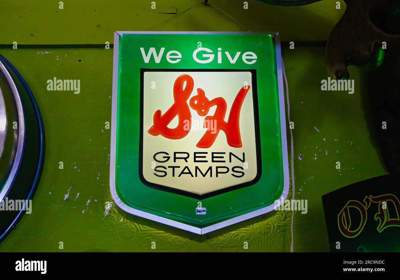 Foto di un cartello per il programma premi S&H Green Stamps Snohomish Washington State USA Foto Stock