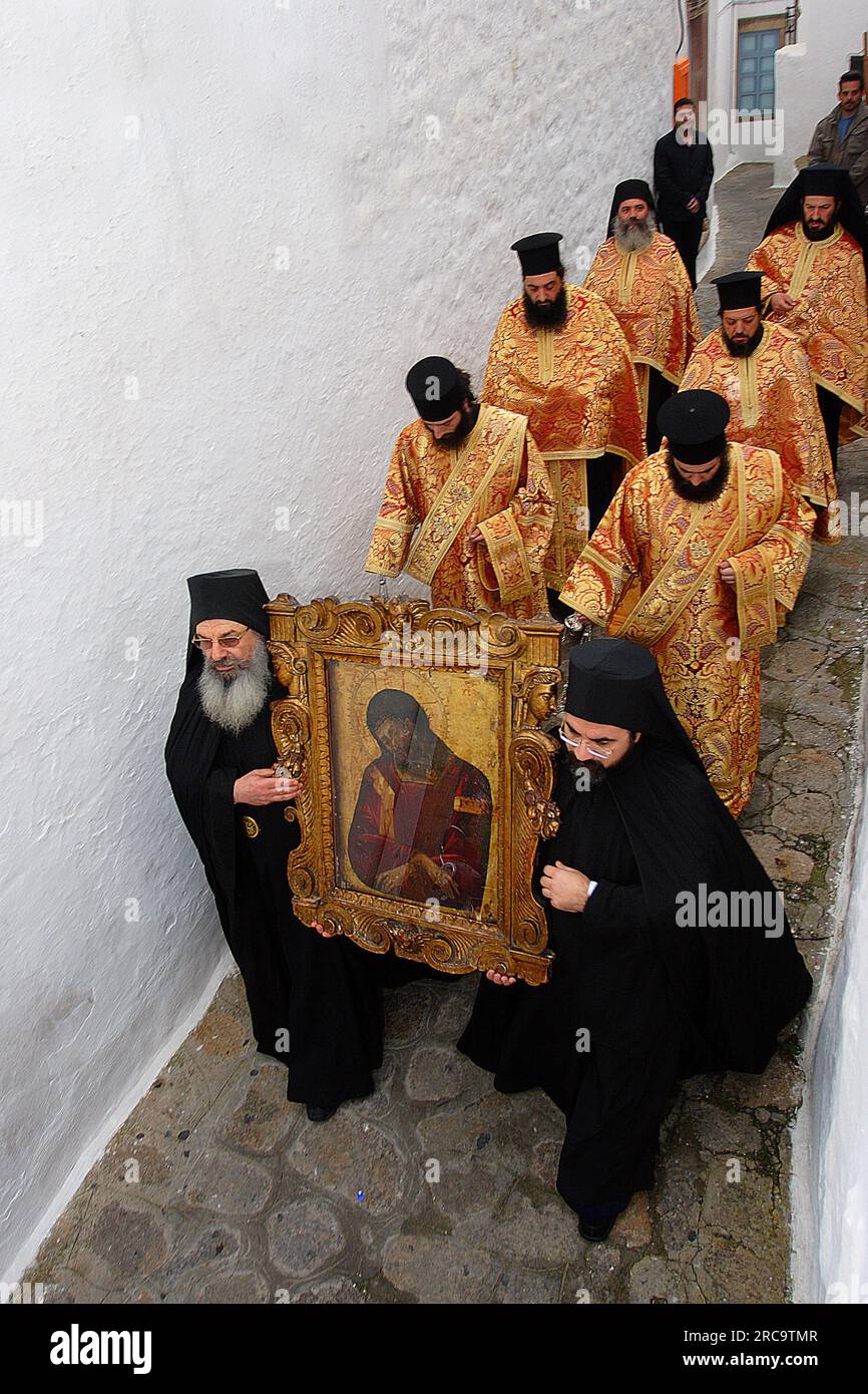 Pasqua ortodossa, Patmos, Isole del Dodecaneso, Isole Egeo, Grecia Foto Stock