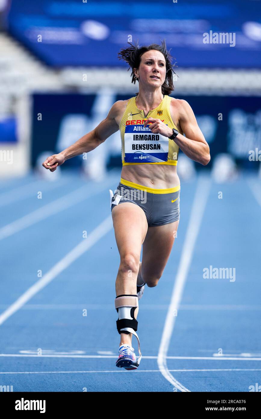 Parigi, Stade Charlety, 13.07.23: Irmgard Bensusan della germania oltre 100 m di pista (T44) durante i campionati del mondo di atletica di para 2023. Foto Stock