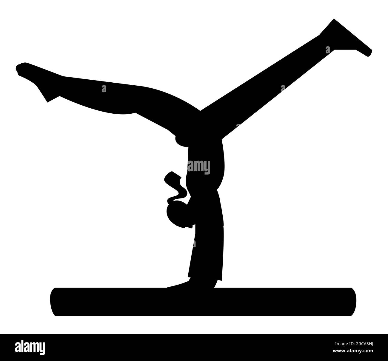 Silhouette nera di un'atleta che fa un complicato gioco di ginnastica, icona del gioco, esercizio fisico, illustrazione vettoriale isolata su bianco Illustrazione Vettoriale