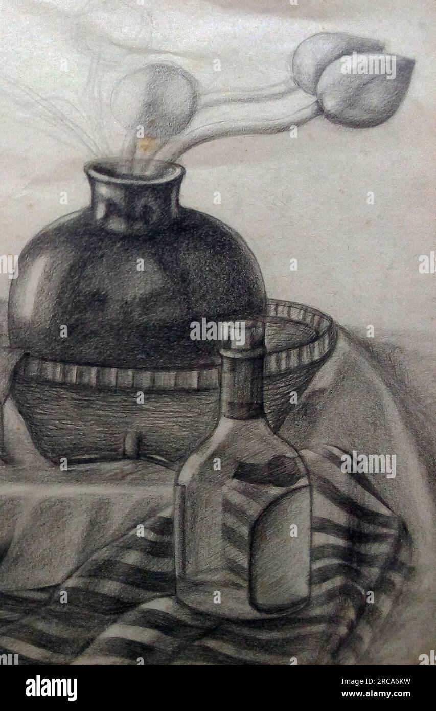 Art Drawing fine art bottiglia di luce e ombra , tessuto , vaso Foto Stock