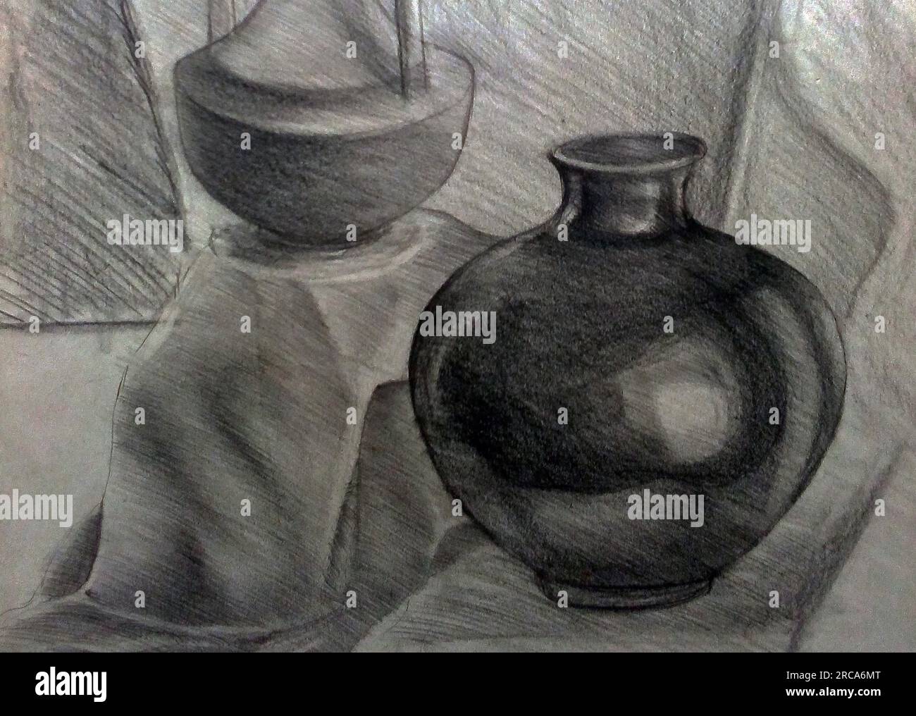 Art Drawing fine art bottiglia di luce e ombra , tessuto , vaso Foto Stock