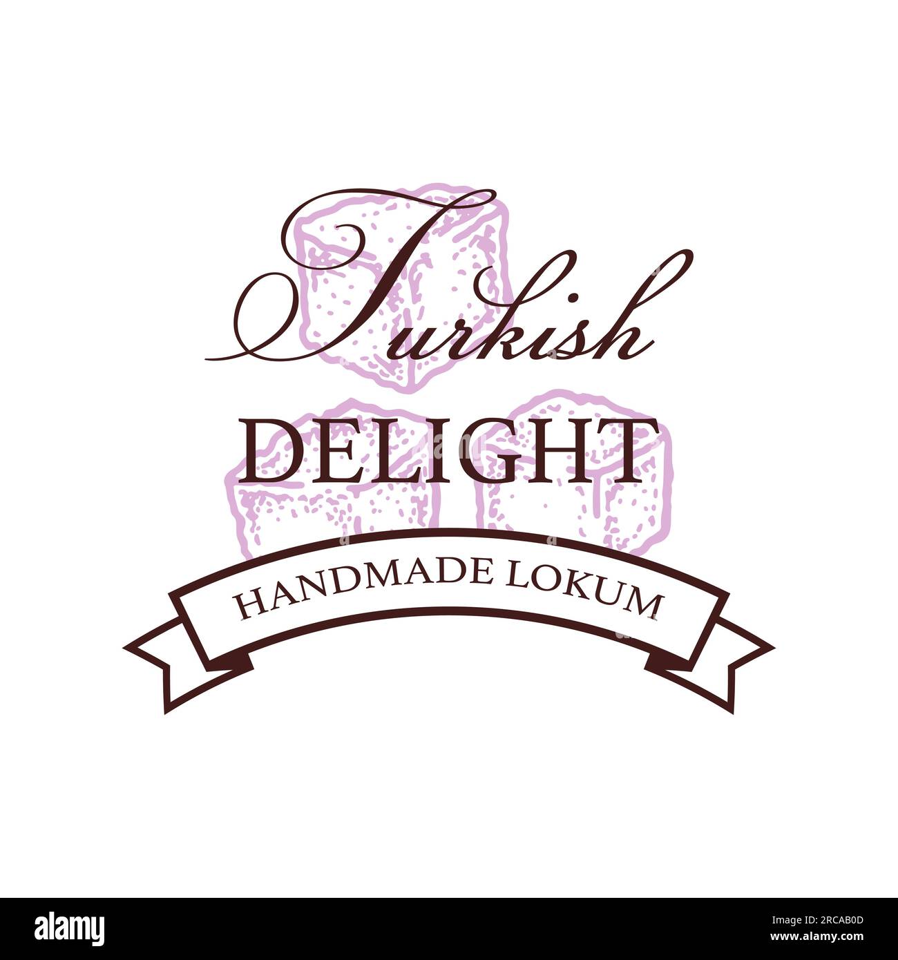 Modello logo Turkish Delight. Illustrazione vettoriale nello stile di schizzo. Progettazione per il branding e il packaging. Eastern Sweet. Cultura asiatica Illustrazione Vettoriale