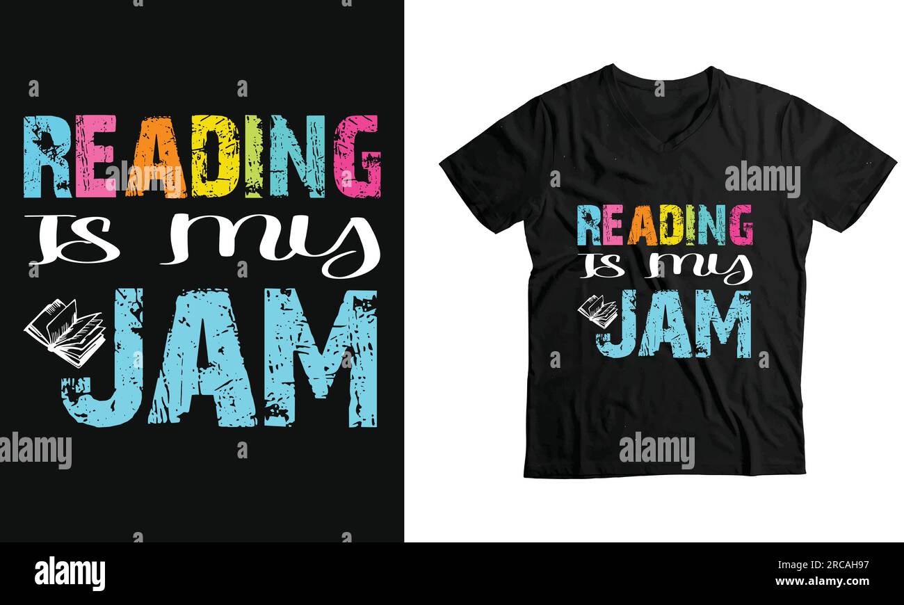 Reading Is My Jam Funny Back to School disegno della t-shirt con modello vettoriale personalizzato Illustrazione Vettoriale
