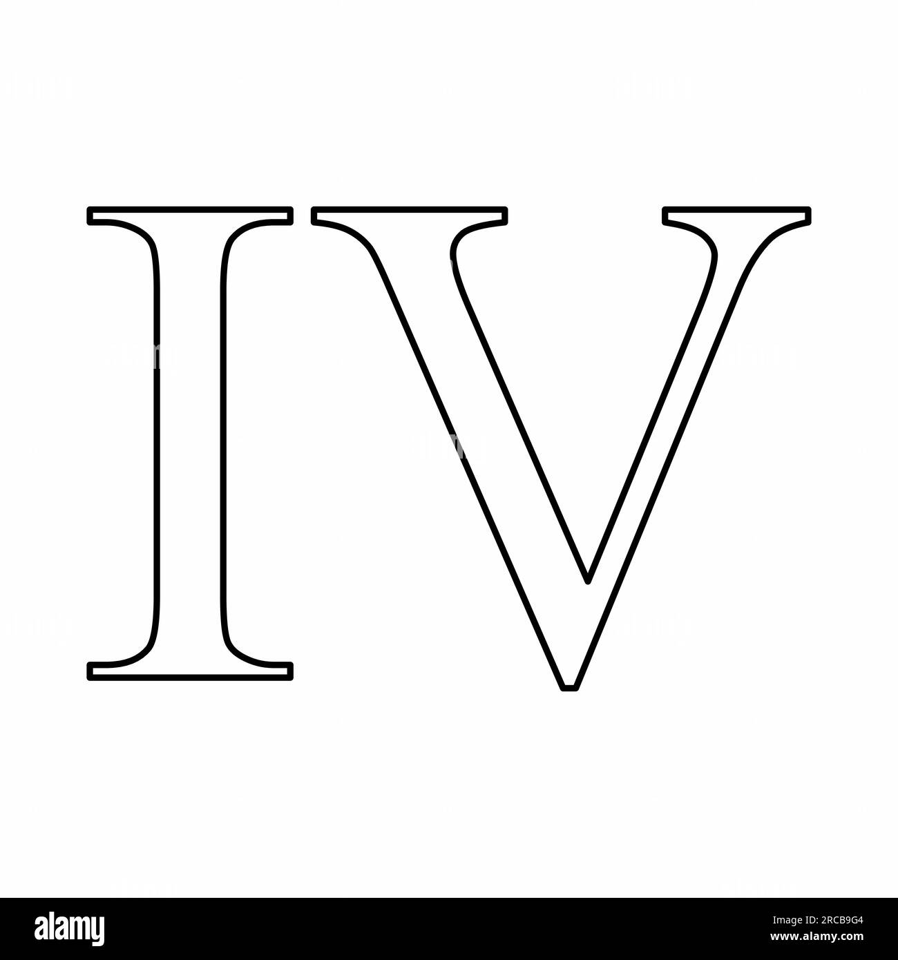 Simbolo romano numero 4. Contorni neri su sfondo bianco. Illustrazione Vettoriale