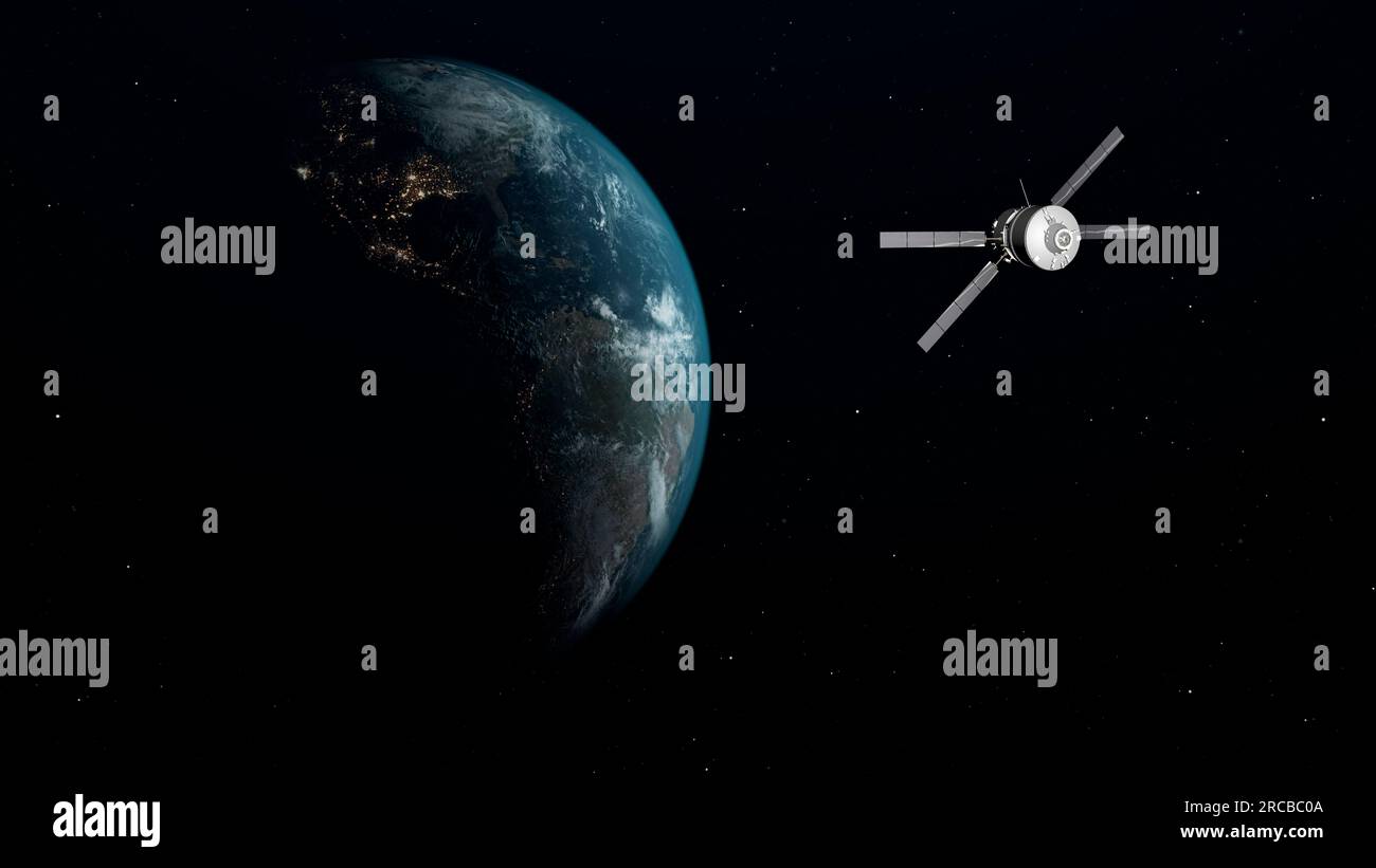 Astronave che vola sopra la Terra Foto Stock